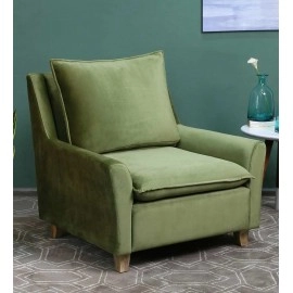 Alma Velvet Full Back Lounge Chair In Olive Green Colour