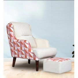 Jerrish Fabric Lounge Chair In Red & White Color