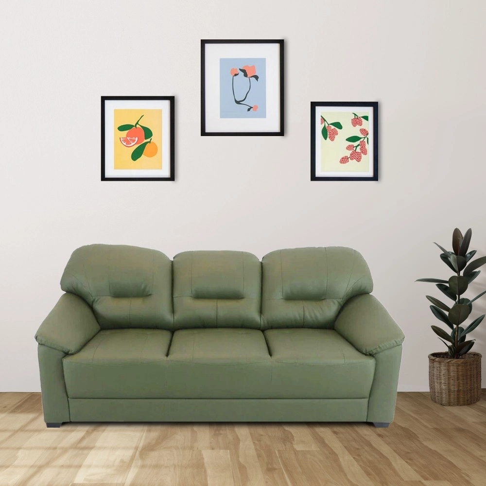 Croma Leatherette 3 Seater Sofa in Olive Green Colour