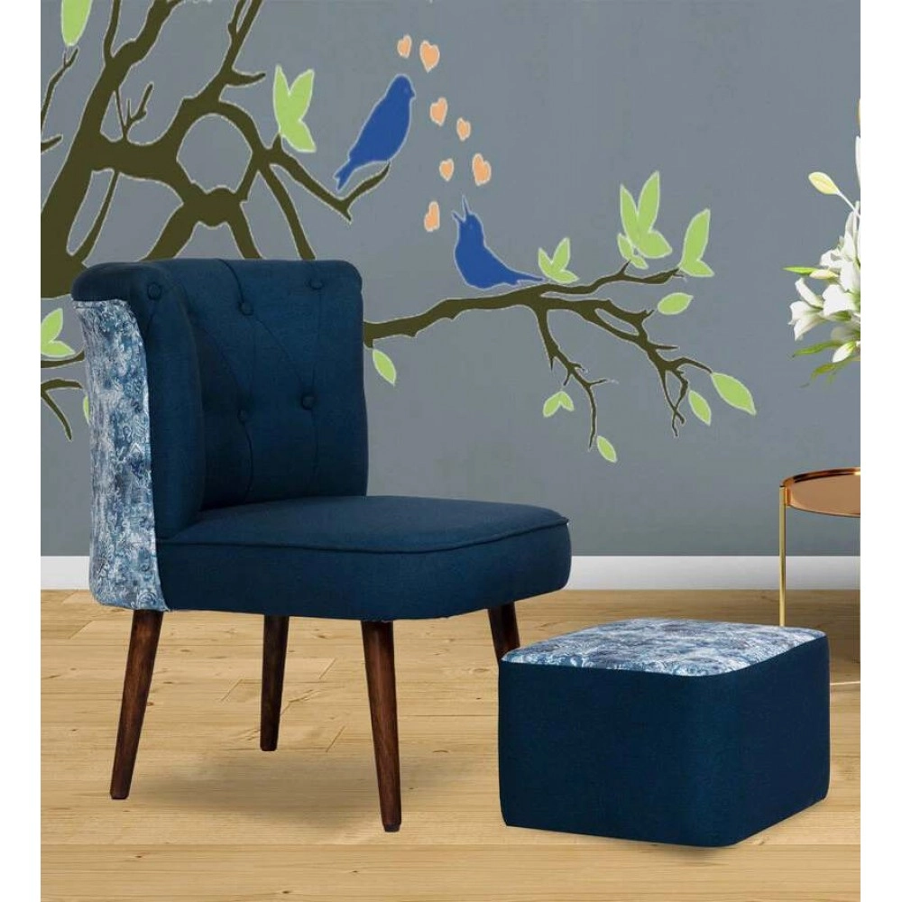 Milano Fabric Slipper Chair in Dark Blue Colour with Foot Stool