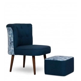 Milano Fabric Slipper Chair in Dark Blue Colour with Foot Stool