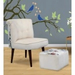 Milano Fabric Slipper Chair in White Colour with Foot Stool