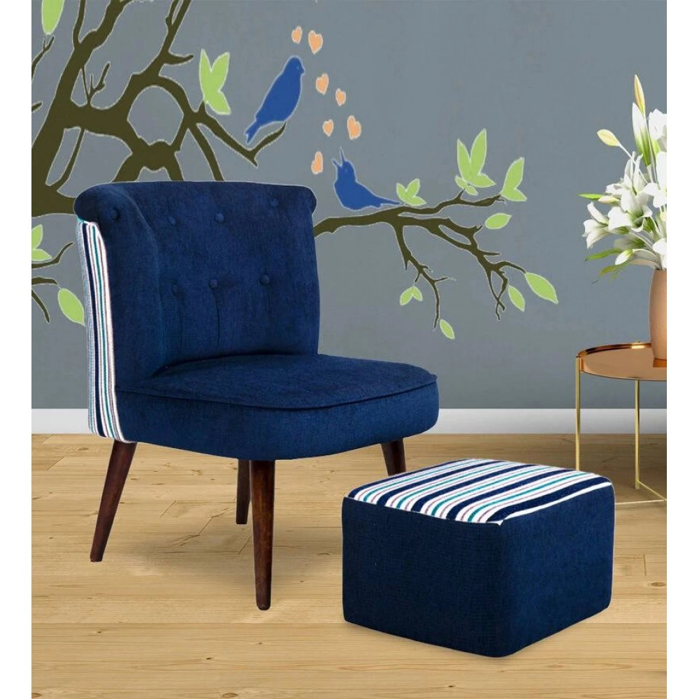 Milano Fabric Slipper Chair in Blue Colour with Foot Stool