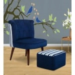 Milano Fabric Slipper Chair in Blue Colour with Foot Stool