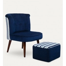 Milano Fabric Slipper Chair in Blue Colour with Foot Stool