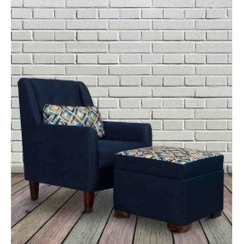 Otis Fabric Lounge Chair in Blue Colour with Foot Stool
