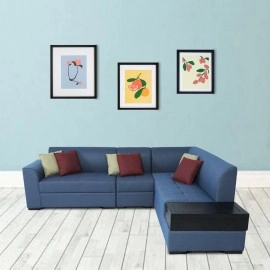 Alvin LHS Sectional Sofa in Blue Colour with Side Table in Dark Colour in L Shape