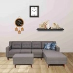 Alonis 6 Seater RHS Sectional Sofa In Ottoman Grey Colour