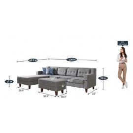 Alonis Fabric RHS Sectional Sofa ( 3+ Lounger) in Grey Colour