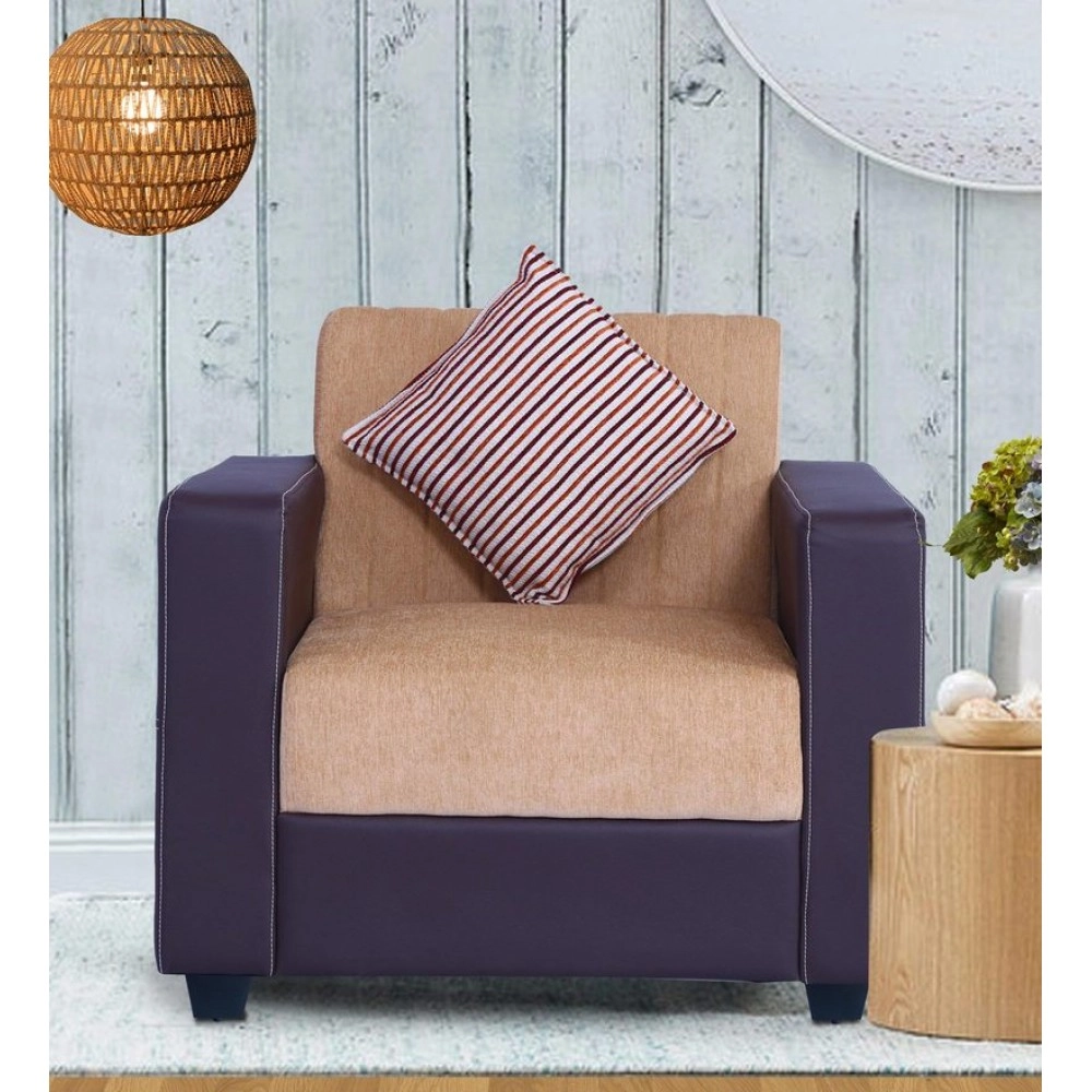 Berline Leatherette 1 Seater Sofa in Beige & Brown Colour