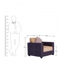 Berline Leatherette 1 Seater Sofa in Beige & Brown Colour