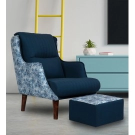 Jerrish Fabric Lounge Chair In Blue Color